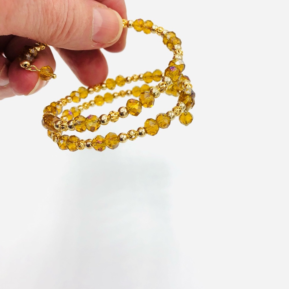 HAND CRAFTED Gold Crystal Coil Bracelet - Picture 4 of 4